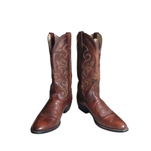 Dan Post Brown Leather Cowboy Boots Mens Size 9 D Style 111 R Made In USA
